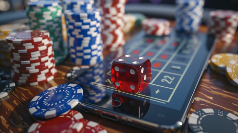 Ilustrasi permainan slot virtual di perangkat mobile